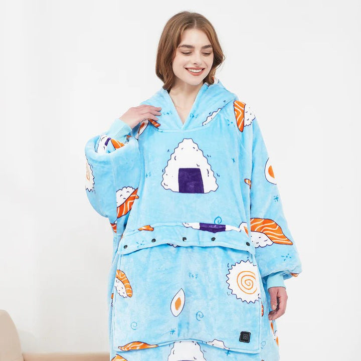 Verwarmde deken-hoodie met USB van zachte flanel met buidelzak
