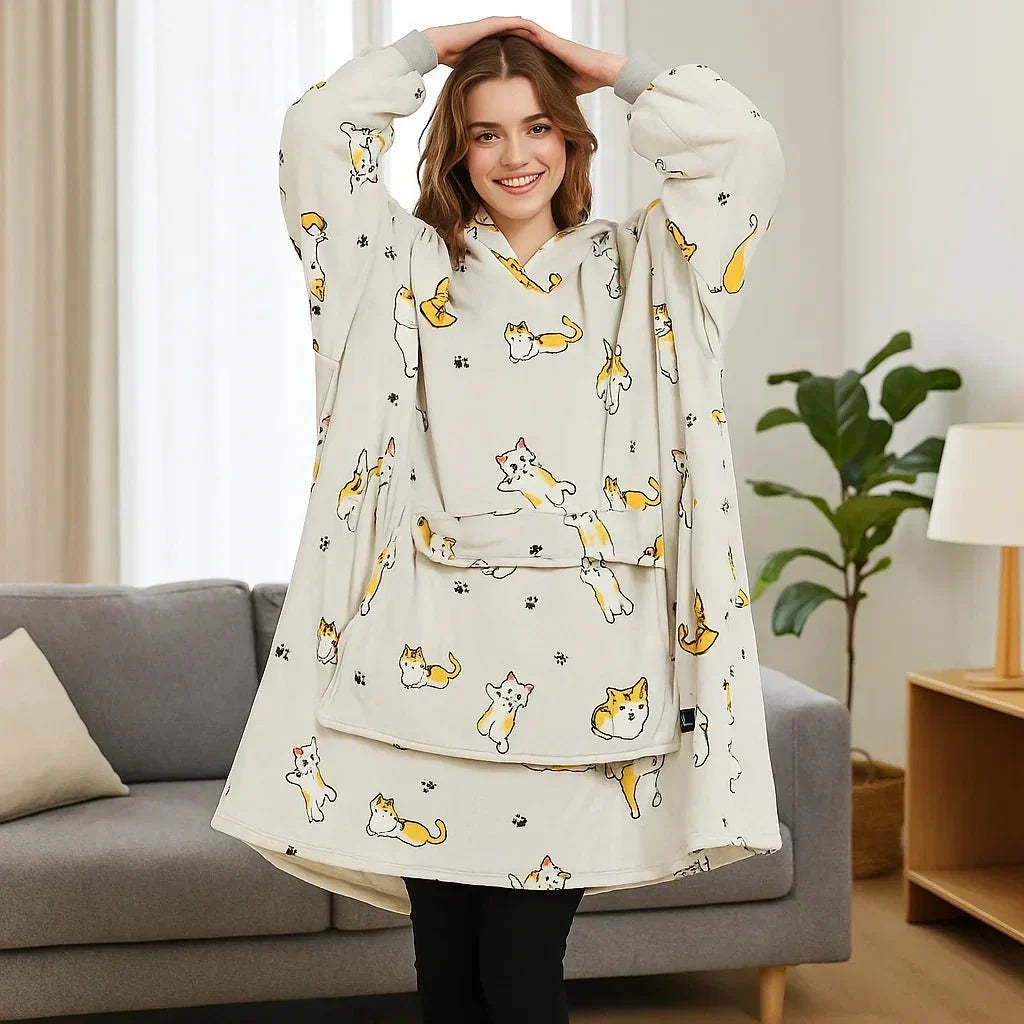 Verwarmde deken-hoodie met USB van zachte flanel met buidelzak