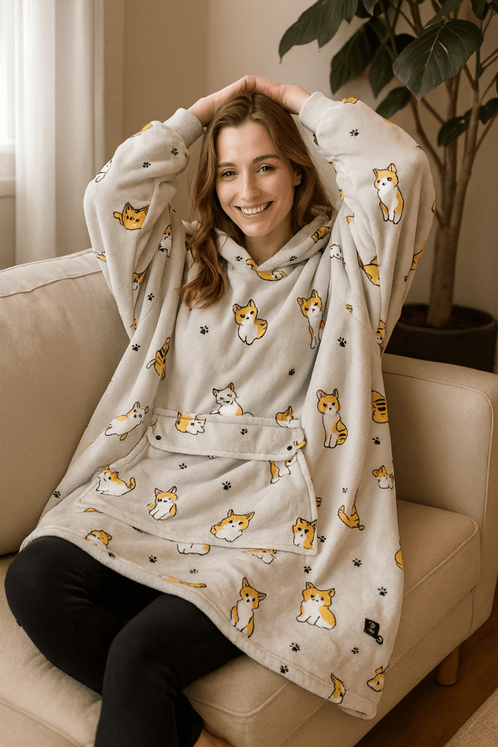 Verwarmde deken-hoodie met USB van zachte flanel met buidelzak
