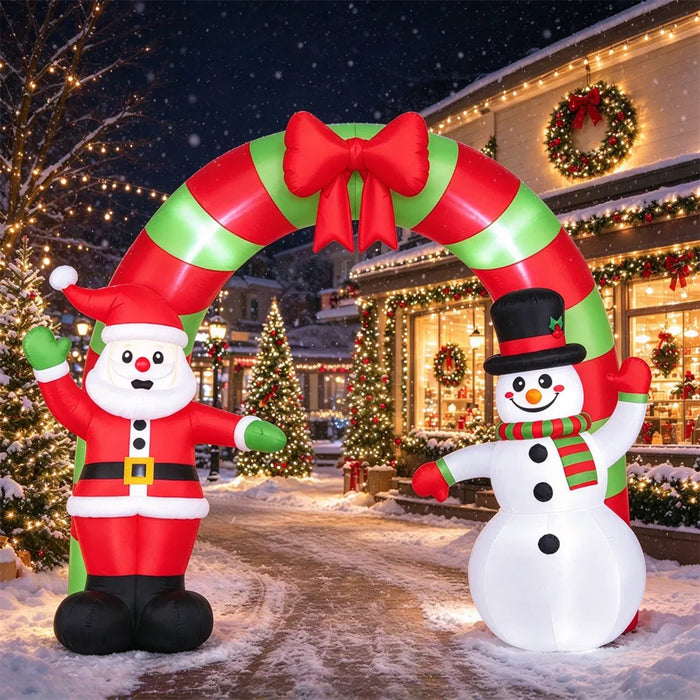 Hollevo Opblaasbare kerstboog 305 cm met kerstman en sneeuwpop