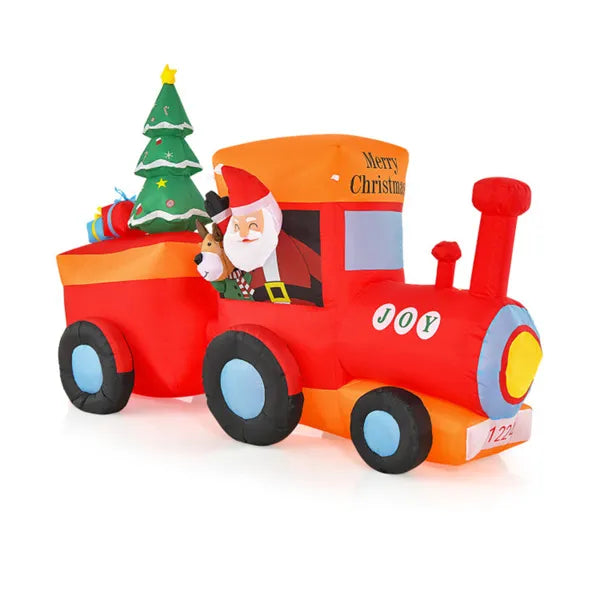 Opblaasbare kersttrein met kerstman en rendier
