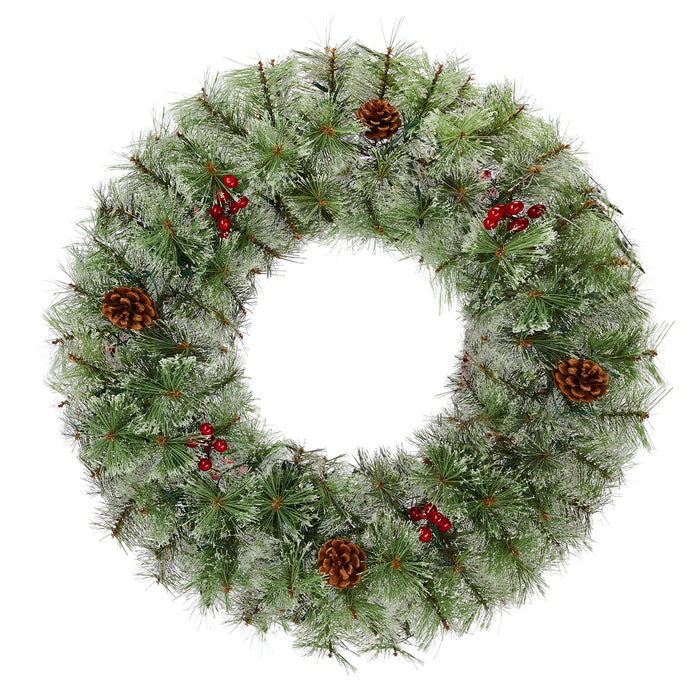 Hollevo Set van 2 verlichte kerstkransen met besjes en dennenappels