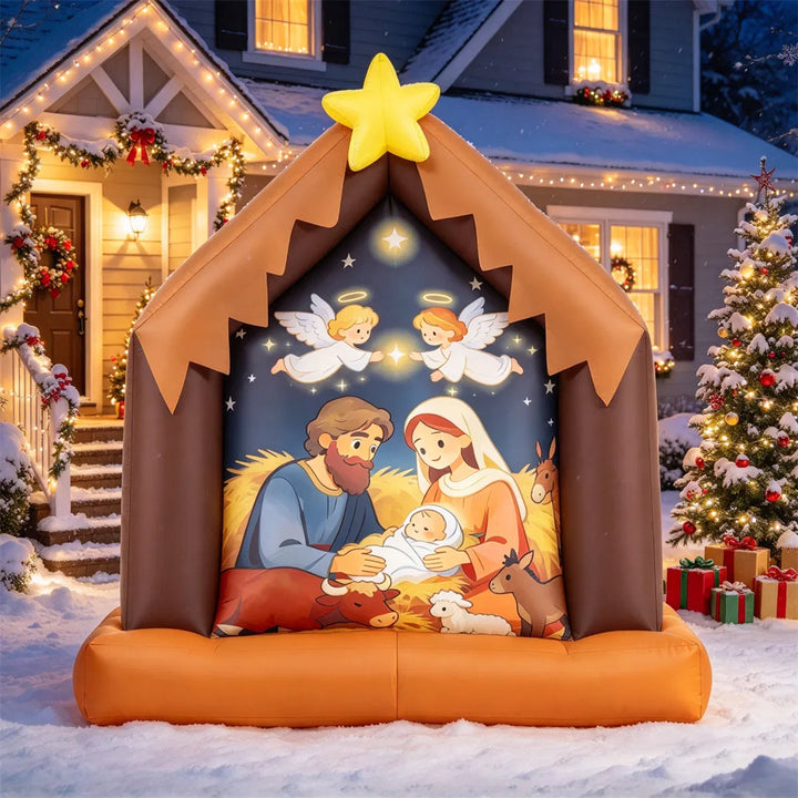 Opblaasbare kerststal met Heilige Familie