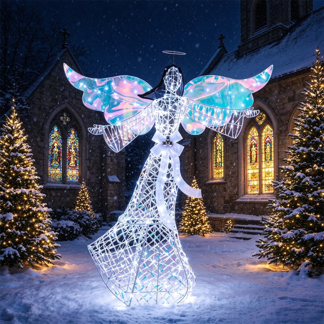 Verlichte kerstengel met vleugels en halo