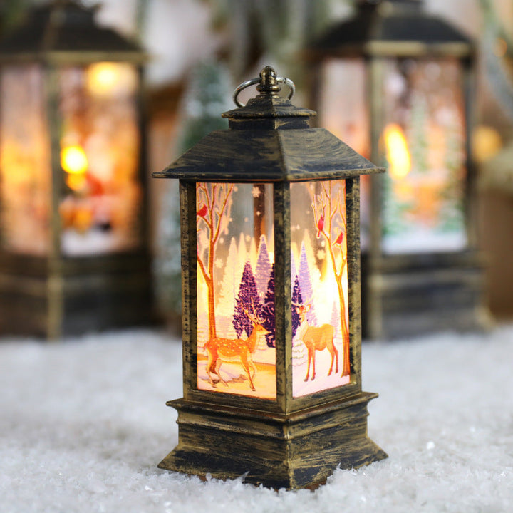 Kerstlantaarn met dwarrelende glitters en kleurwisselende led