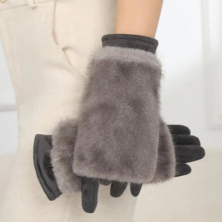 Suède winterhandschoenen met bontrand en touchscreen-vingers