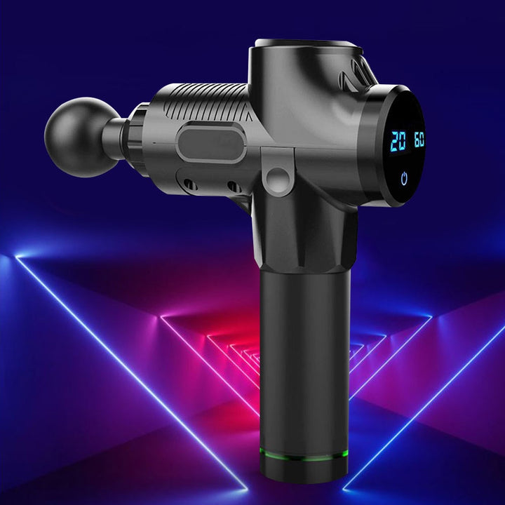 Massagegun met zes opzetstukken en LCD-touchscreen
