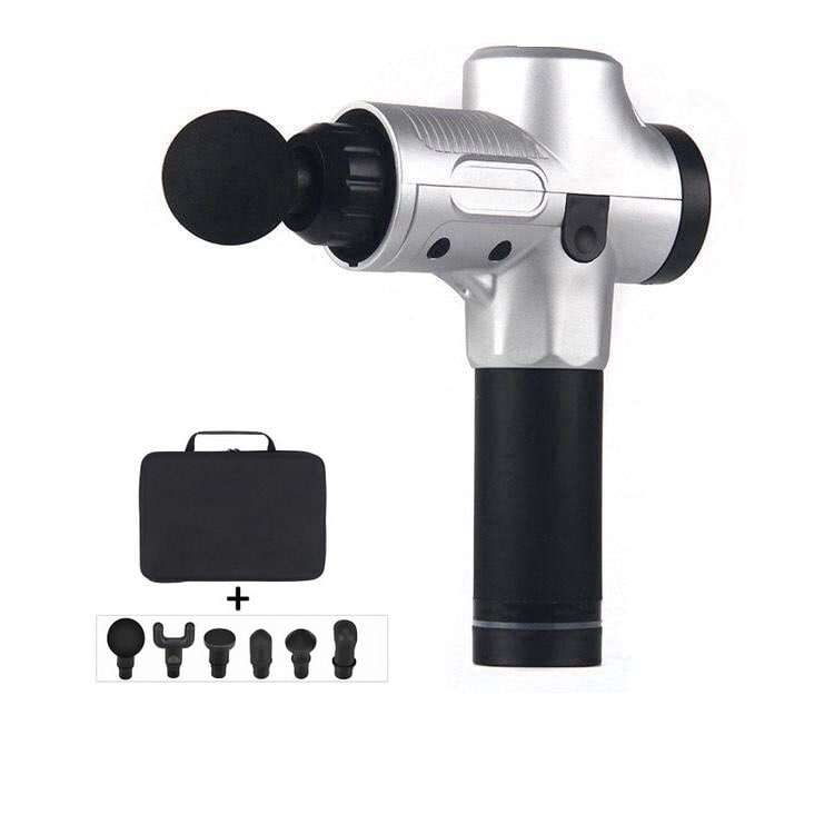 Massagegun met zes opzetstukken en LCD-touchscreen