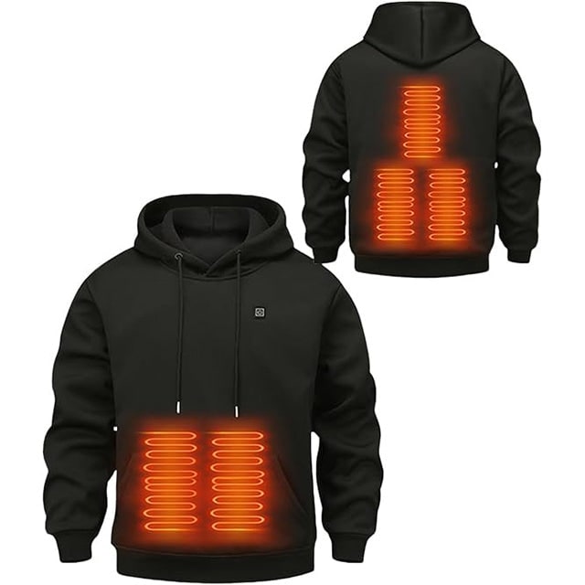 Verwarmde jas en hoodie met USB elektrische verwarming zones en trekkoord capuchon