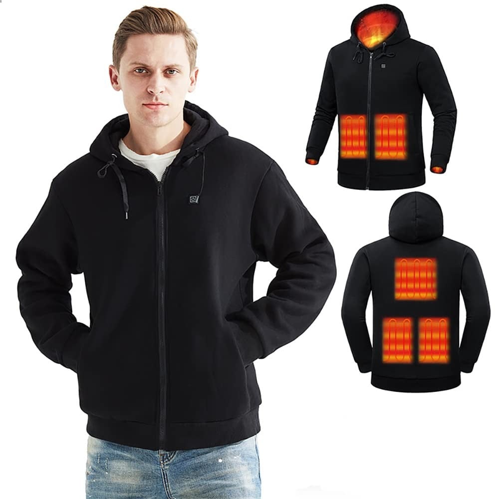 Verwarmde jas en hoodie met USB elektrische verwarming zones en trekkoord capuchon