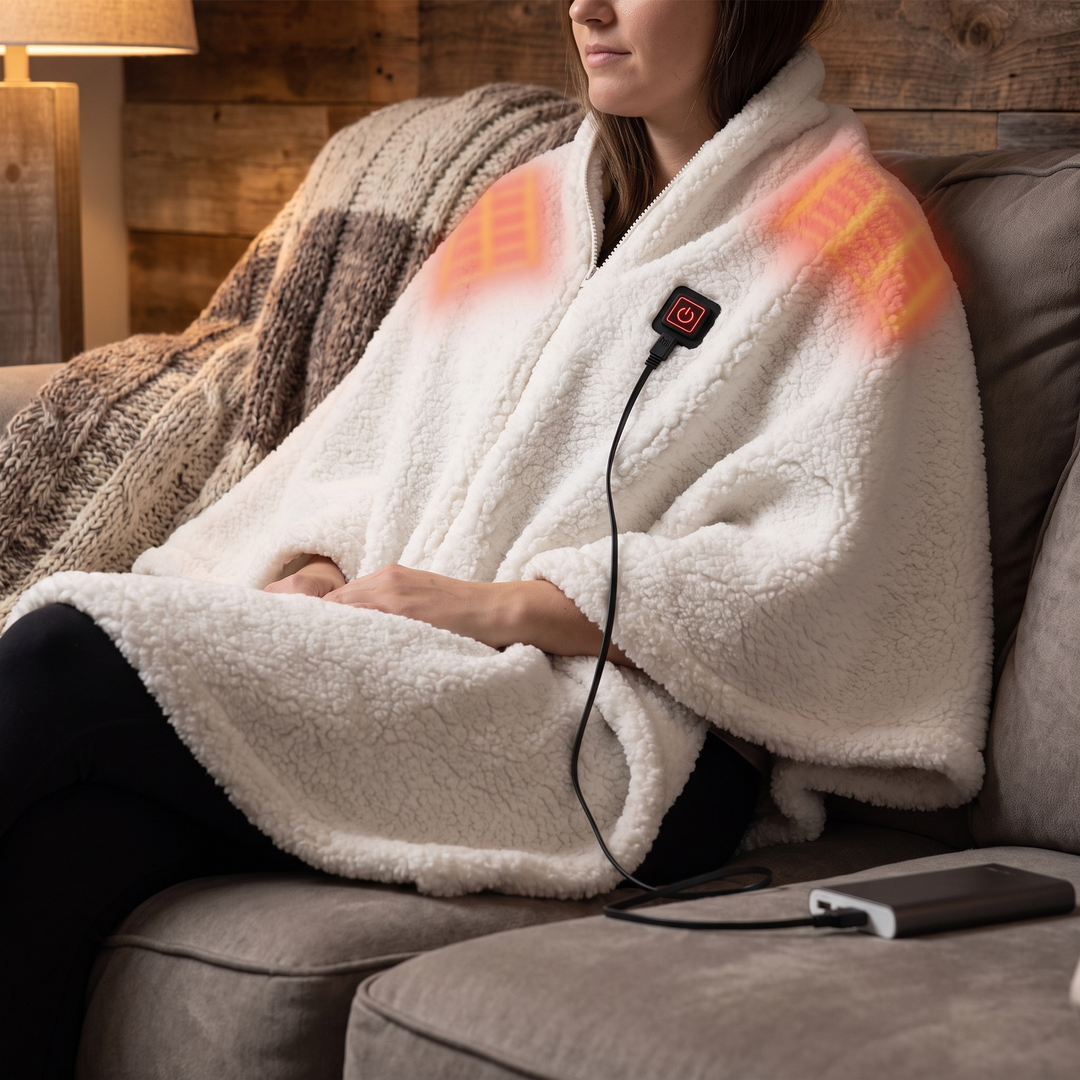 Hollevo™ USB-warmtedeken van sherpa en nepbont met 3 standen