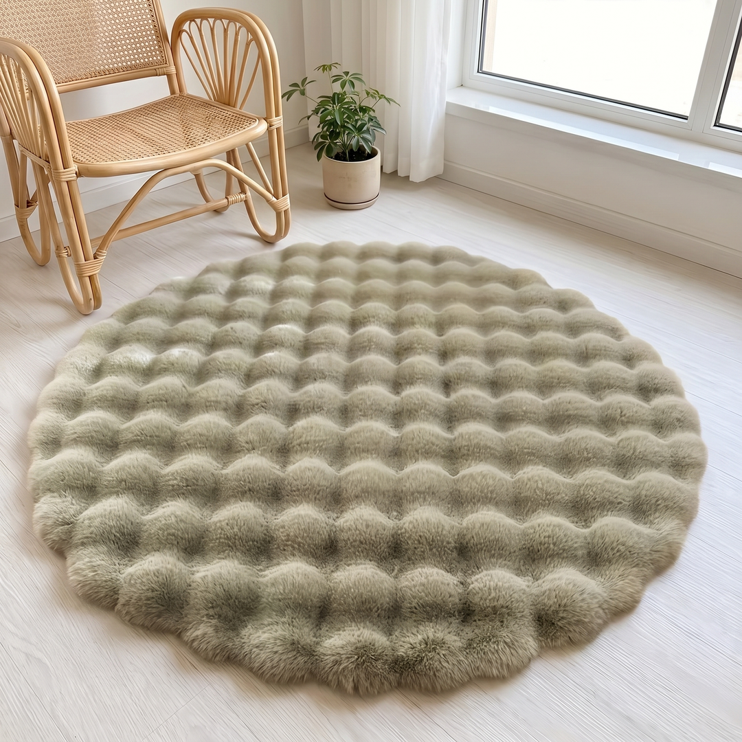 Hollevo™ Rond pluizig vloerkleed met bubbelstructuur van dichte fleece