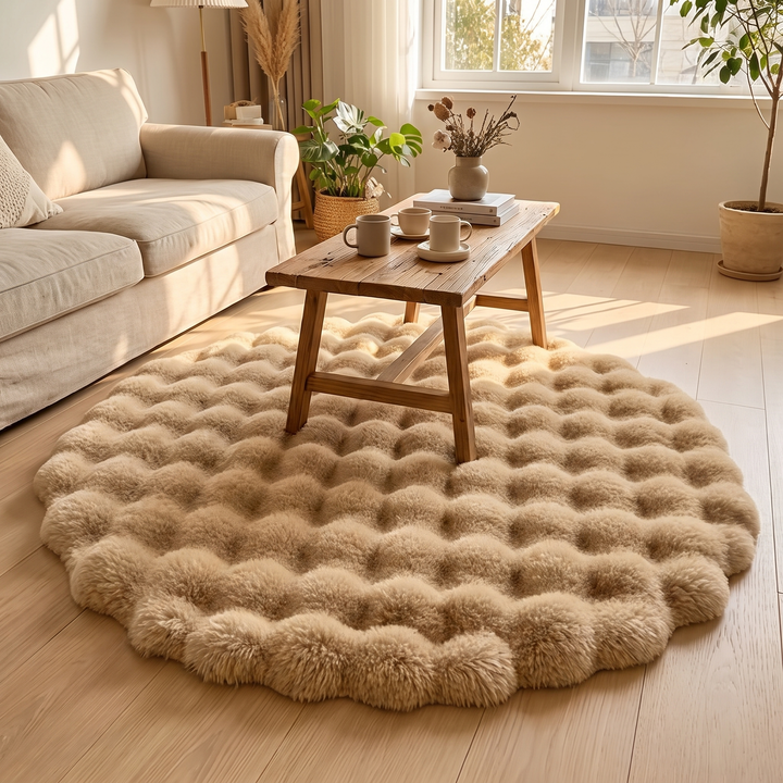 Hollevo™ Rond pluizig vloerkleed met bubbelstructuur van dichte fleece