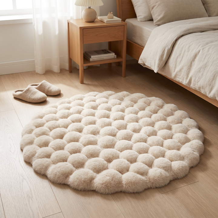 Hollevo™ Rond pluizig vloerkleed met bubbelstructuur van dichte fleece