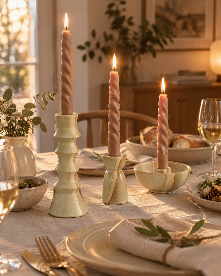 Keramische kandelaar voor dinerkaarsen in Scandinavische vorm