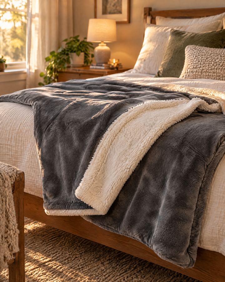 Hollevo™ Omkeerbare plaid van fluweelzachte fleece en sherpa