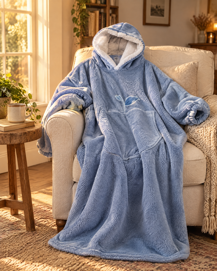 Hollevo™ Extra lange deken-hoodie met sherpavoering en grote buidelzak
