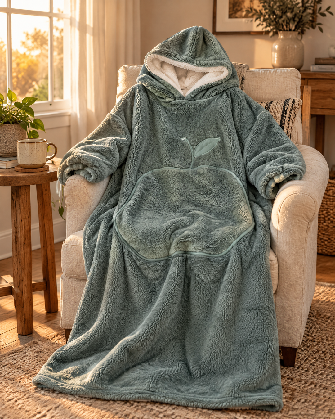 Hollevo™ Extra lange deken-hoodie met sherpavoering en grote buidelzak