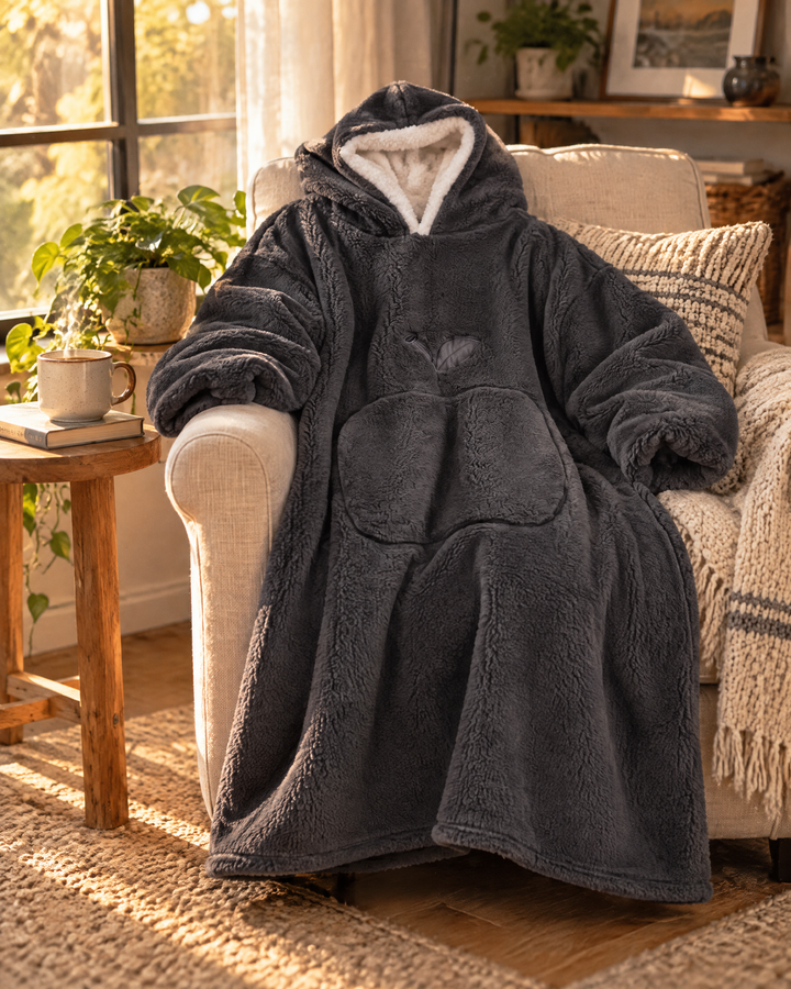 Hollevo™ Extra lange deken-hoodie met sherpavoering en grote buidelzak