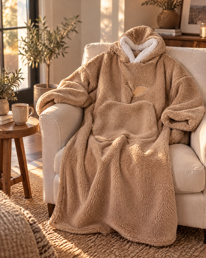 Hollevo™ Extra lange deken-hoodie met sherpavoering en grote buidelzak