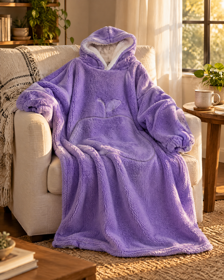 Hollevo™ Extra lange deken-hoodie met sherpavoering en grote buidelzak