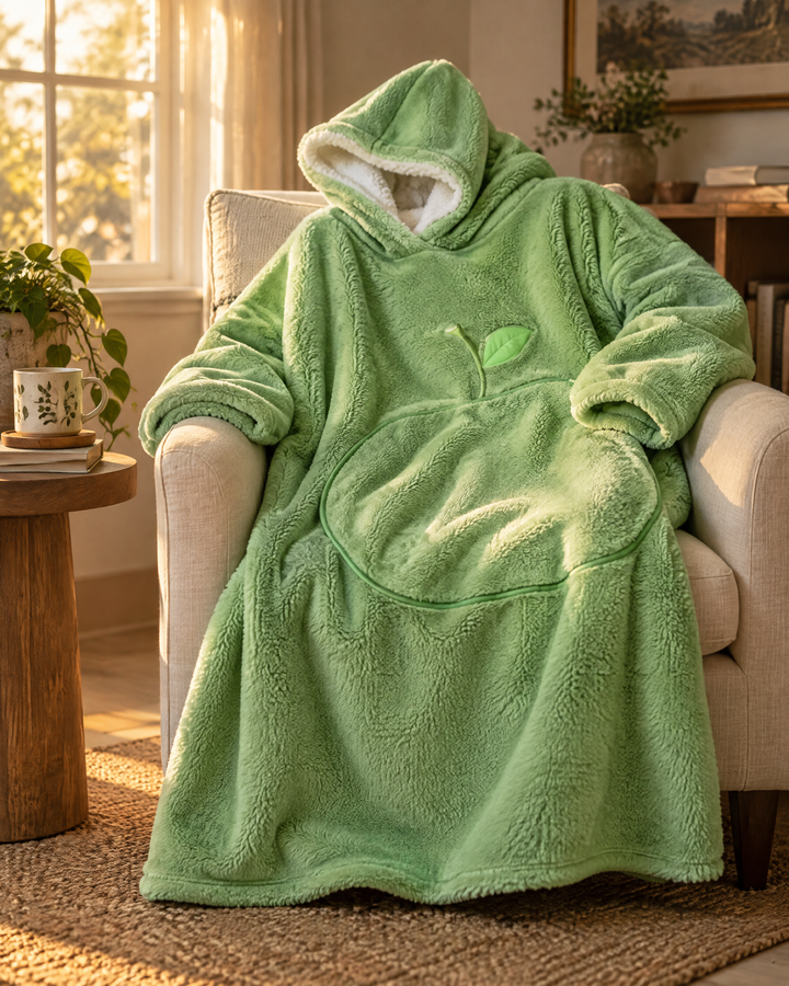 Hollevo™ Extra lange deken-hoodie met sherpavoering en grote buidelzak