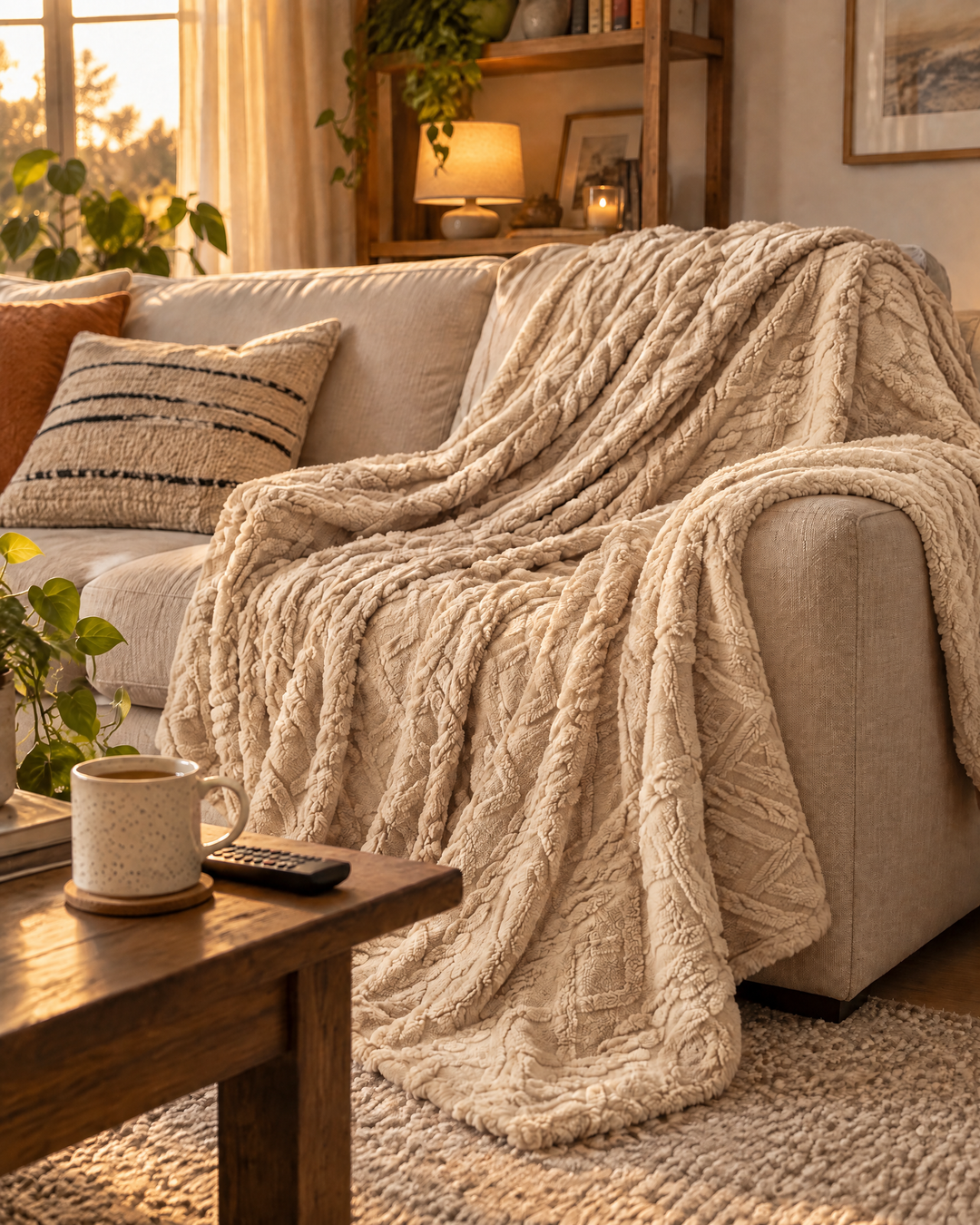 Pluizige plaid van flanel fleece, licht maar echt warm