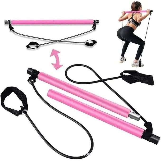 Draagbare pilatesbar met weerstandsbanden en voetlussen