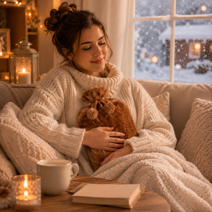 Hollevo™ Kruik met afneembare pluche hoes en ribbelrubber