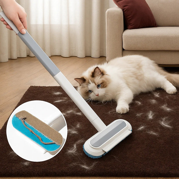 Hollevo™ Handmatige borstel voor dierenhaar met lange steel en schraaprand