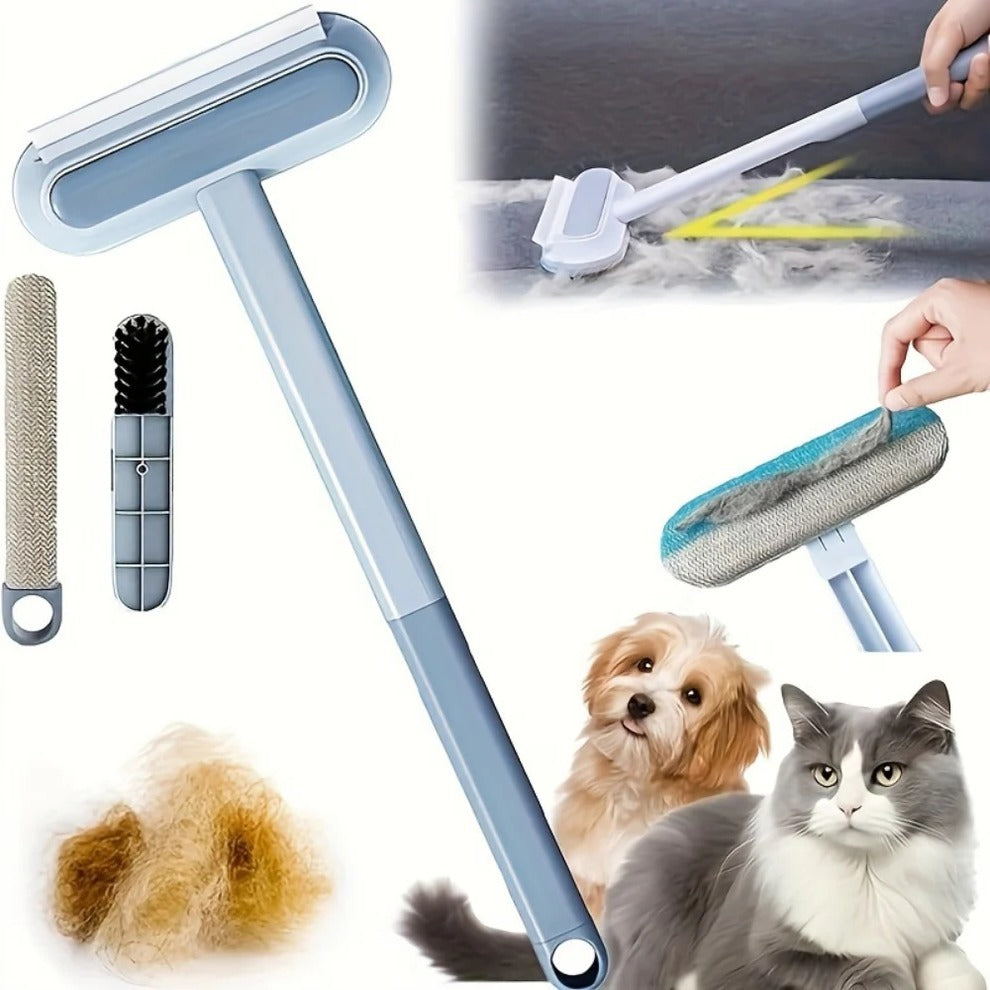 Hollevo™ Handmatige borstel voor dierenhaar met lange steel en schraaprand