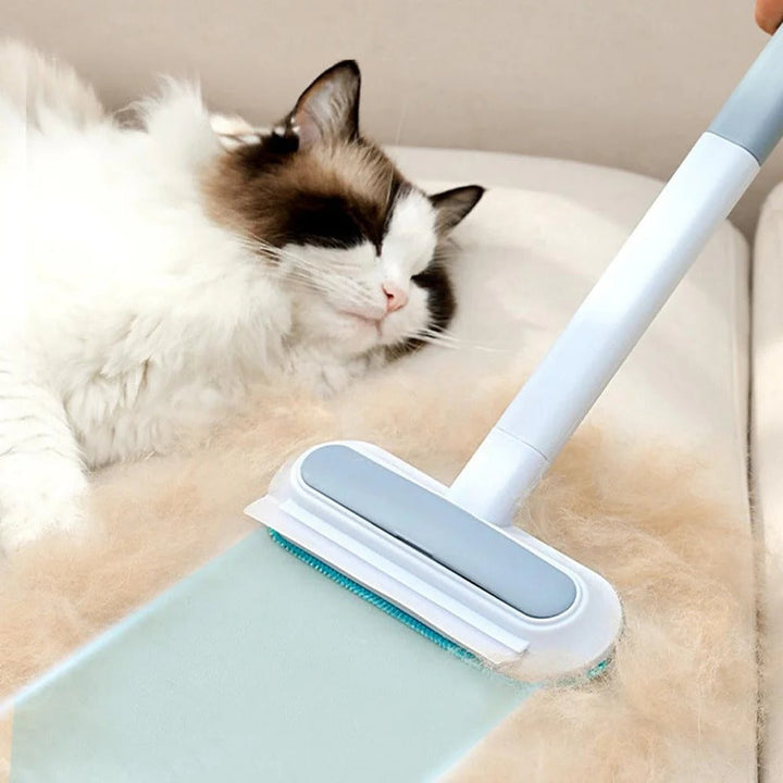 Hollevo™ Handmatige borstel voor dierenhaar met lange steel en schraaprand
