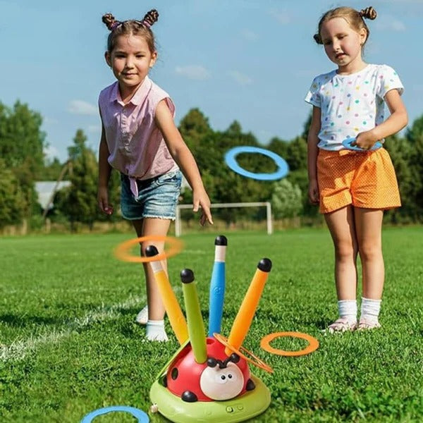 3-in-1 speelset met springmat, ringwerpen en raketwerper