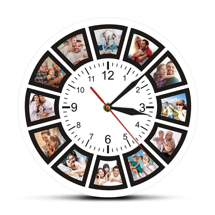 Hollevo™ Gepersonaliseerde wandklok met fotocollage voor 12 foto's