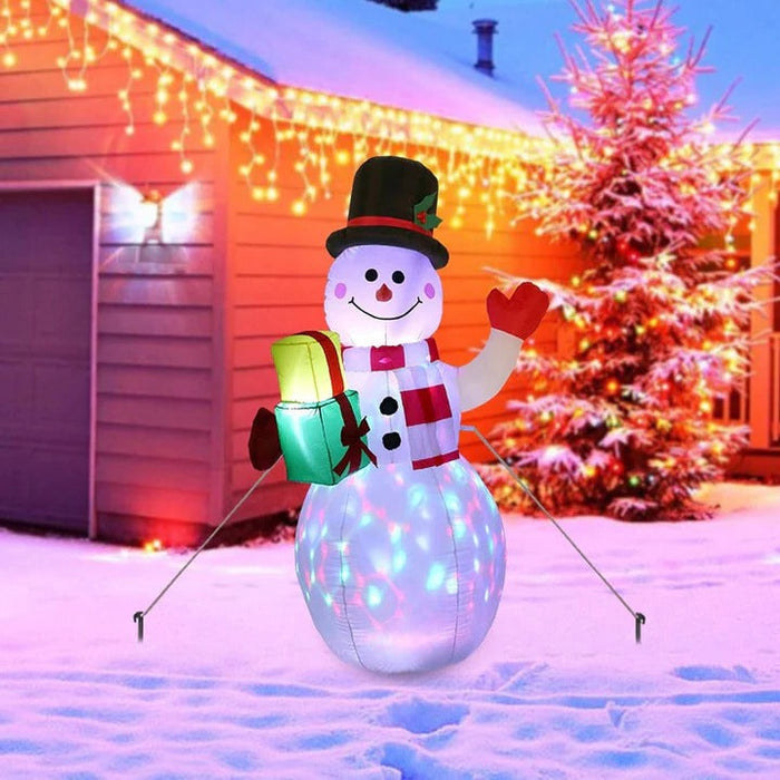 Hollevo™ Opblaasbare sneeuwpop 150 cm met draaiende LED-verlichting