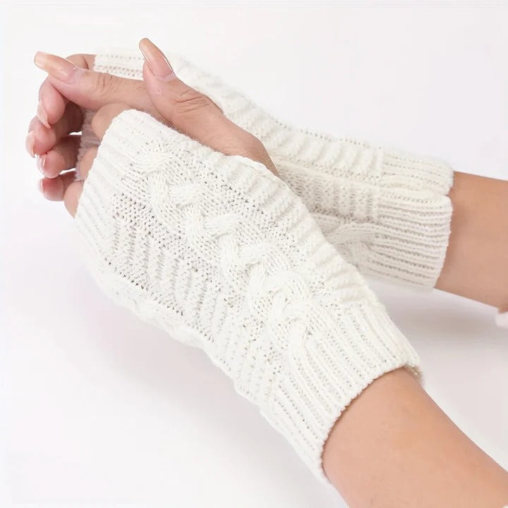 Womens gebreid vingerloos handschoenen, fleece gevoerd thermisch hand verwarmers met langdurig pols manchet