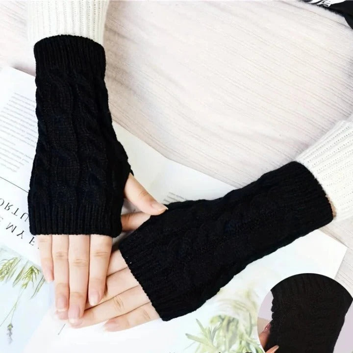 Womens gebreid vingerloos handschoenen, fleece gevoerd thermisch hand verwarmers met langdurig pols manchet