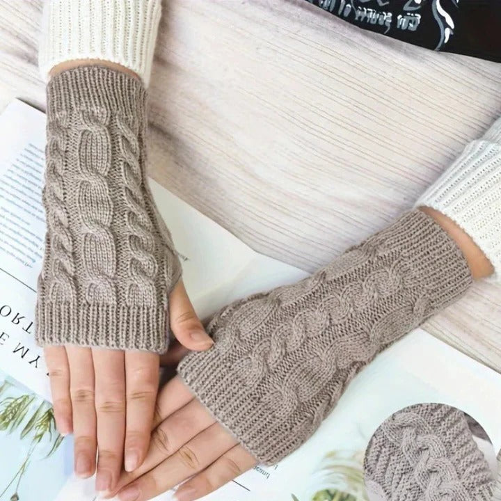 Womens gebreid vingerloos handschoenen, fleece gevoerd thermisch hand verwarmers met langdurig pols manchet