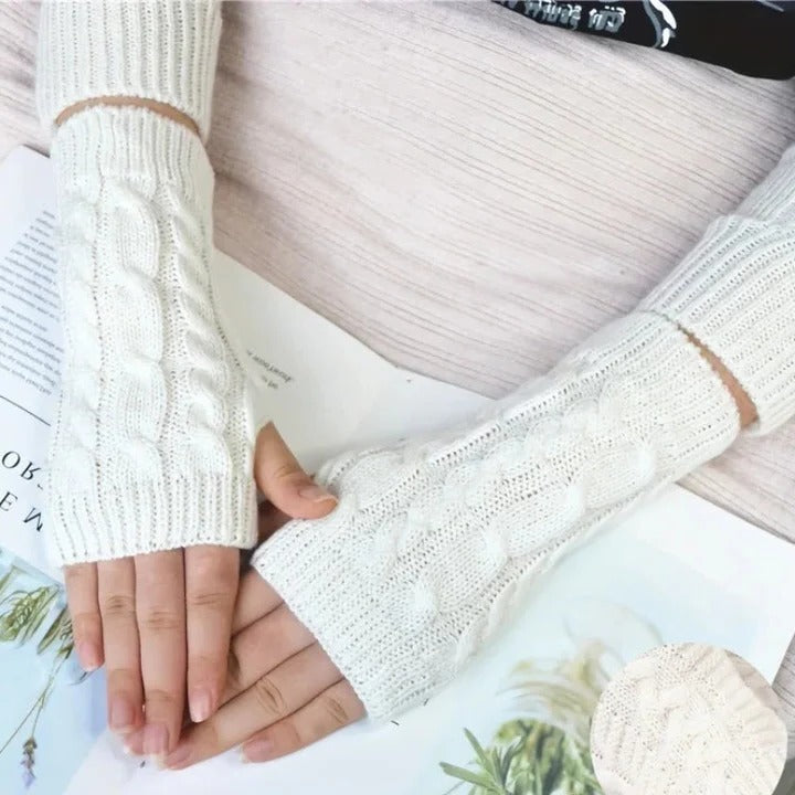Womens gebreid vingerloos handschoenen, fleece gevoerd thermisch hand verwarmers met langdurig pols manchet