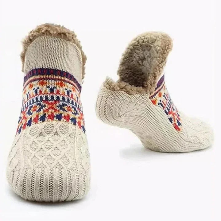 Gevoerde gebreide sokken met sneeuwvlokken en antislip
