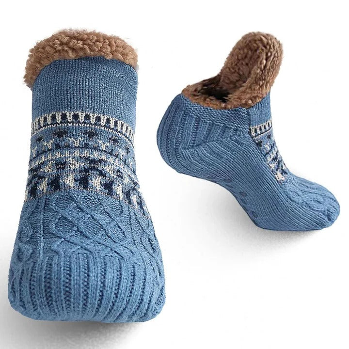 Gevoerde gebreide sokken met sneeuwvlokken en antislip