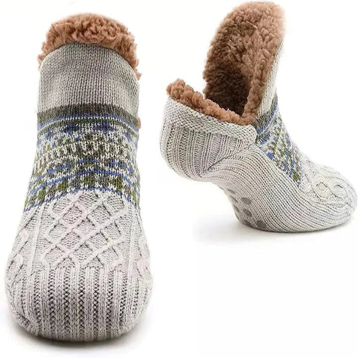 Gevoerde gebreide sokken met sneeuwvlokken en antislip