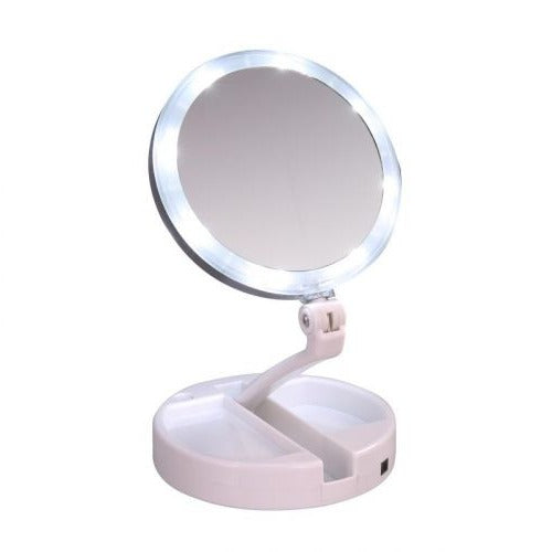 Opvouwbare LED-make-upspiegel met 10x vergroting en 3 lichtstanden