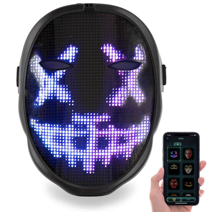 Slim ledmasker met gezichten die wisselen op muziek