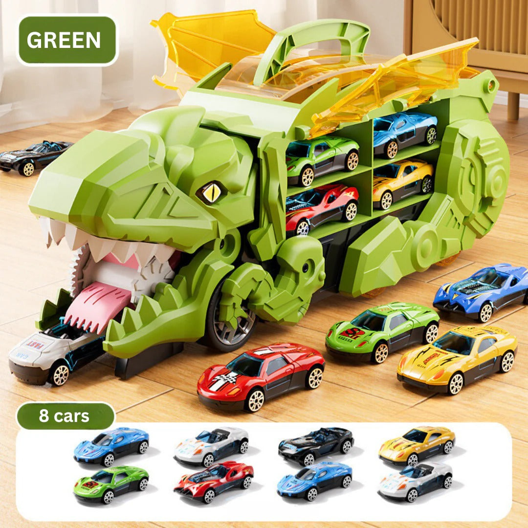 2-in-1 dinosaurus-transporttruck met racebanen en 8 auto&