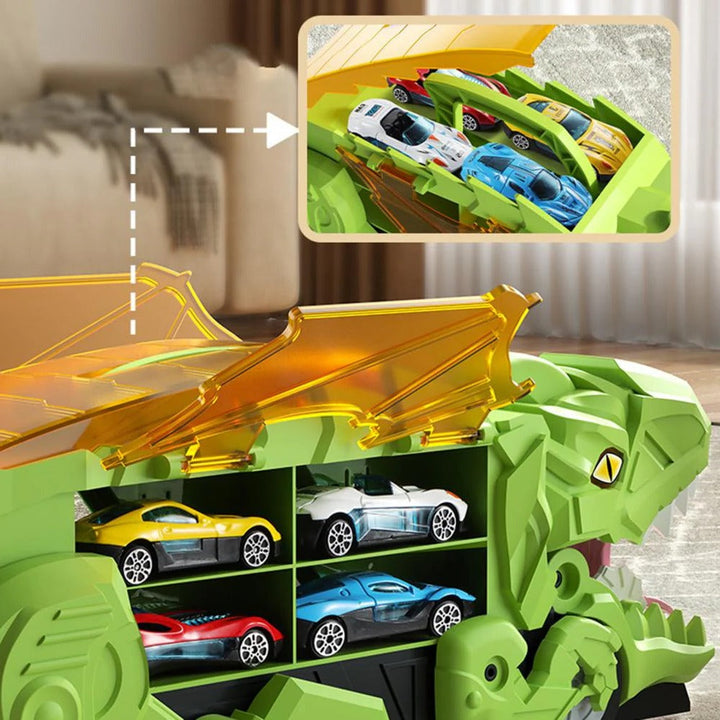 2-in-1 dinosaurus-transporttruck met racebanen en 8 auto&