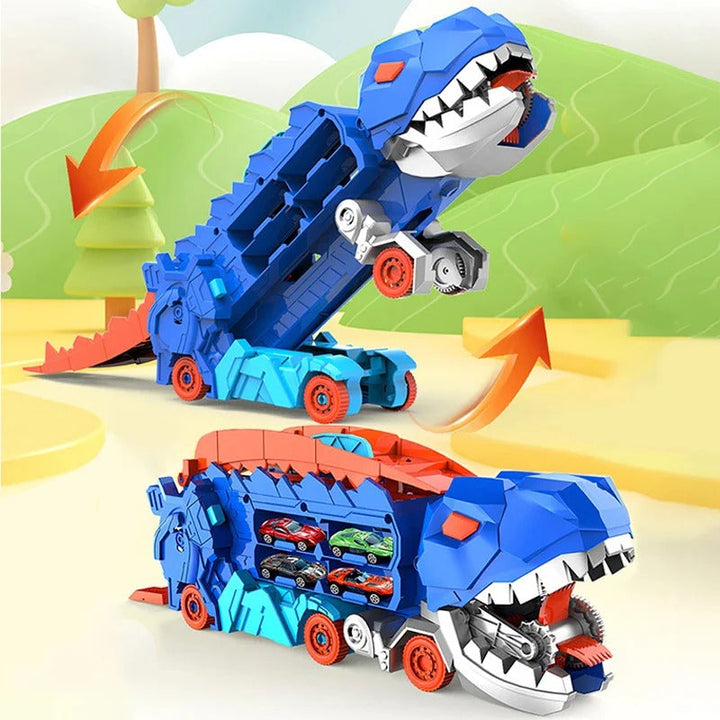 2-in-1 dinosaurus-transporttruck met racebanen en 8 auto&