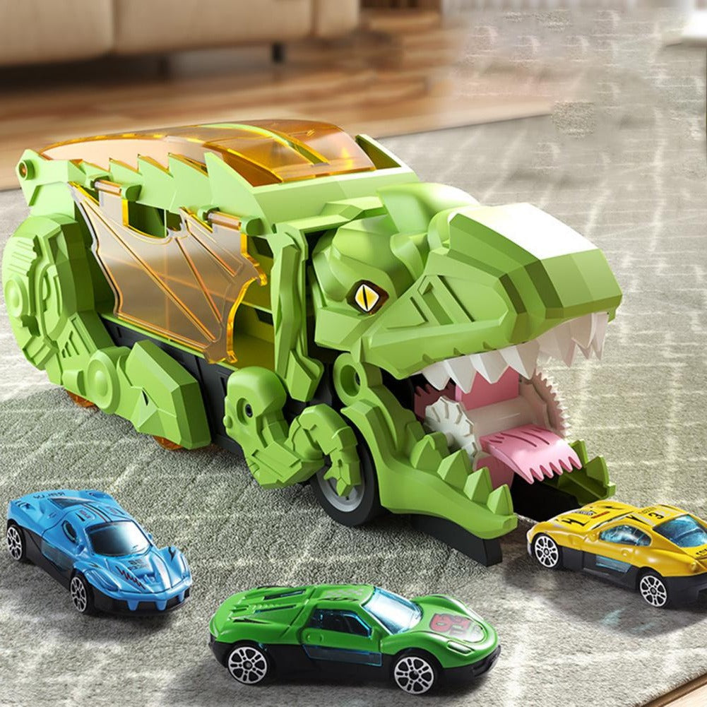 2-in-1 dinosaurus-transporttruck met racebanen en 8 auto&