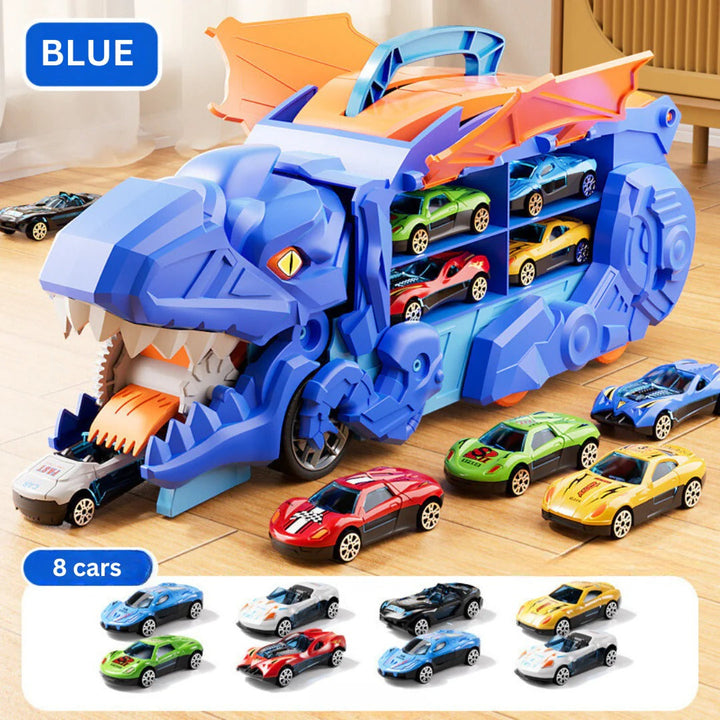 2-in-1 dinosaurus-transporttruck met racebanen en 8 auto&