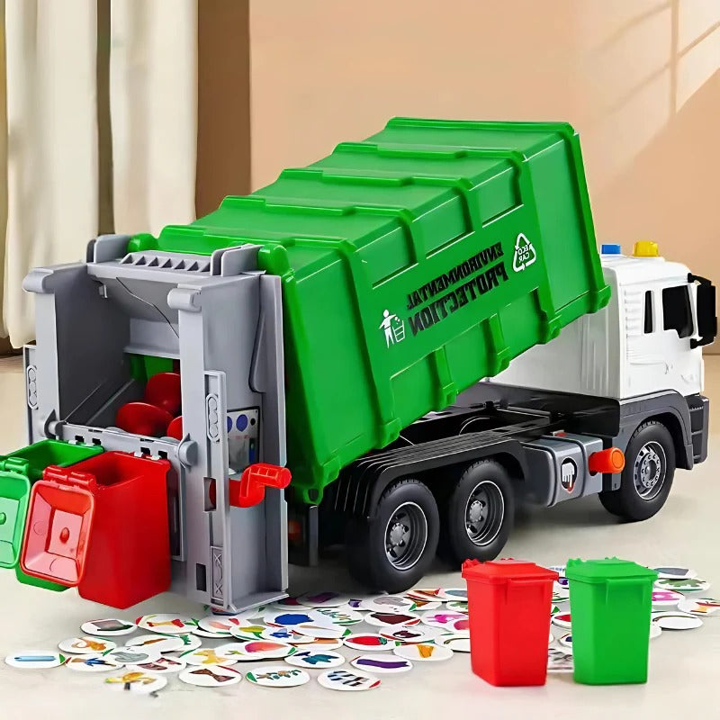 Interactieve vuilniswagen met licht, geluid en kiepbare container